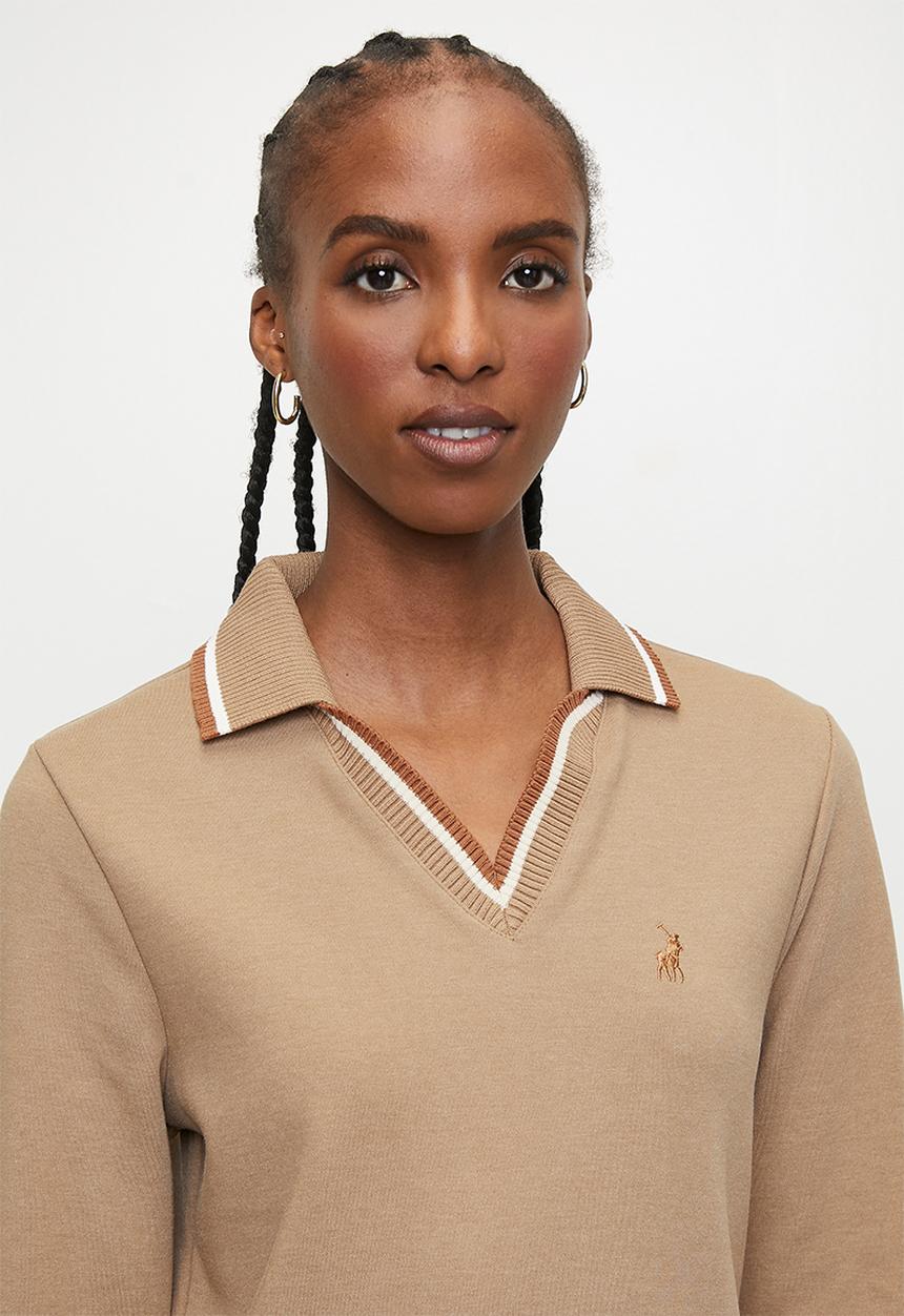 POLO - Wmn sam long sleeve v-neck dress - stone