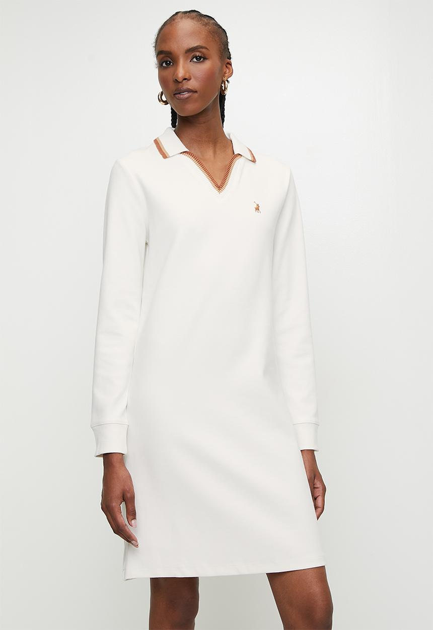 POLO - Wmn sam long sleeve v-neck dress - off white