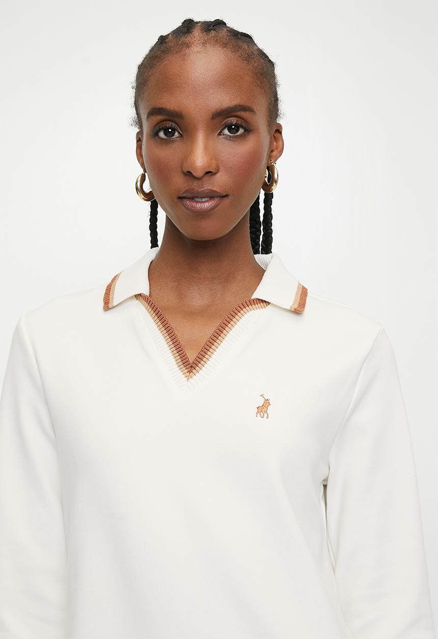 POLO - Wmn sam long sleeve v-neck dress - off white