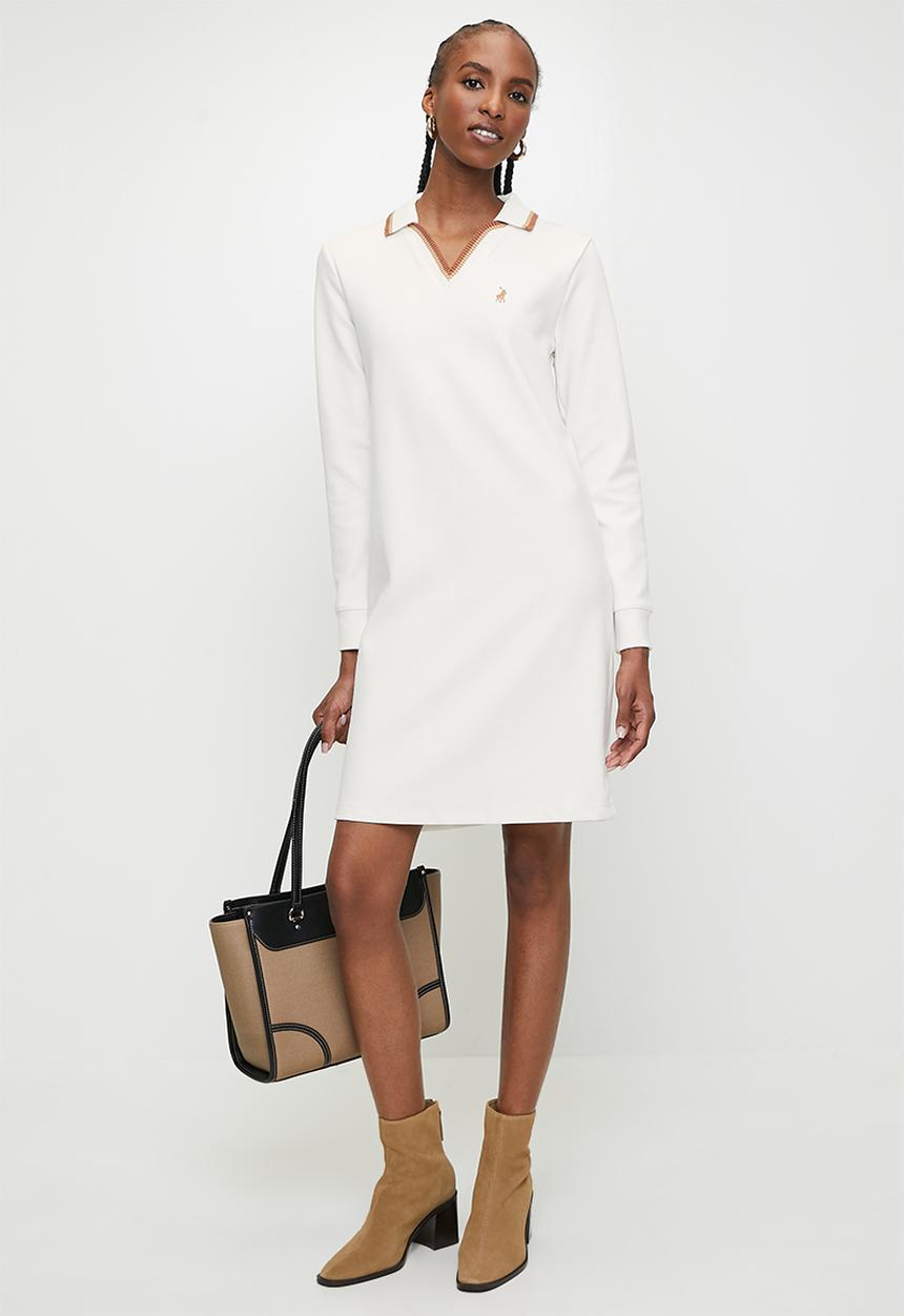 POLO - Wmn sam long sleeve v-neck dress - off white