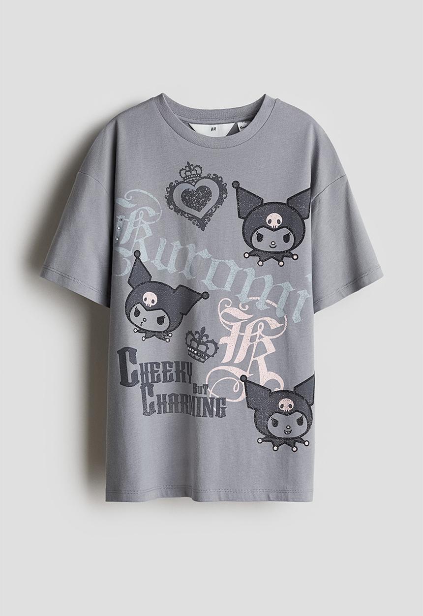H&M - Oversized printed t-shirt - light grey kuromi