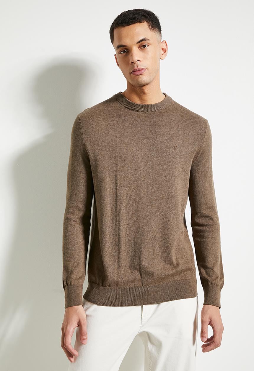 POLO - Mens Essential Cotton Crew Long Sleeve Knitwear - Taupe