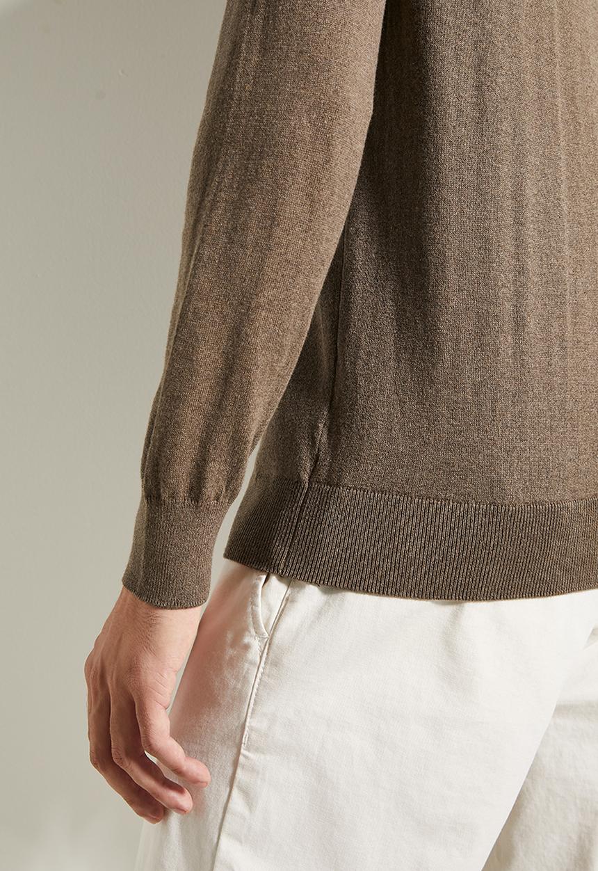 POLO - Mens Essential Cotton Crew Long Sleeve Knitwear - Taupe