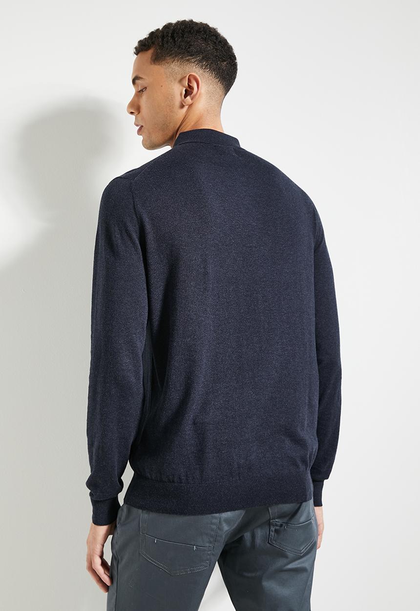 POLO - Mens Cotton Long sleeve Golfer Knitwear - Navy
