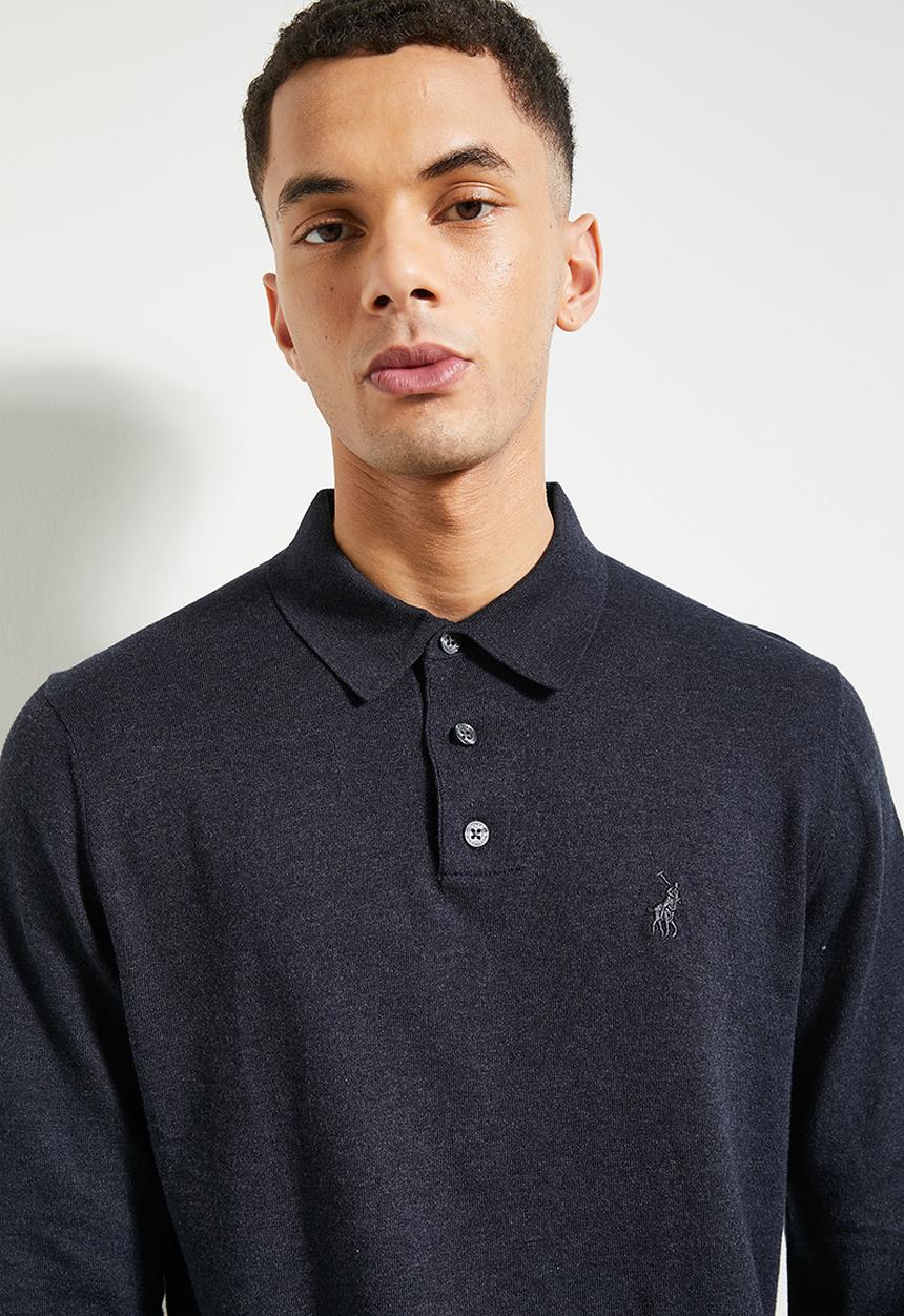 POLO - Mens Cotton Long sleeve Golfer Knitwear - Navy