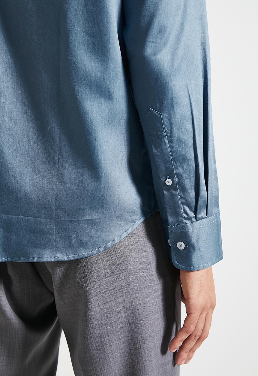 POLO - Mens Essential Sateen Long sleeve Shirt - Blue