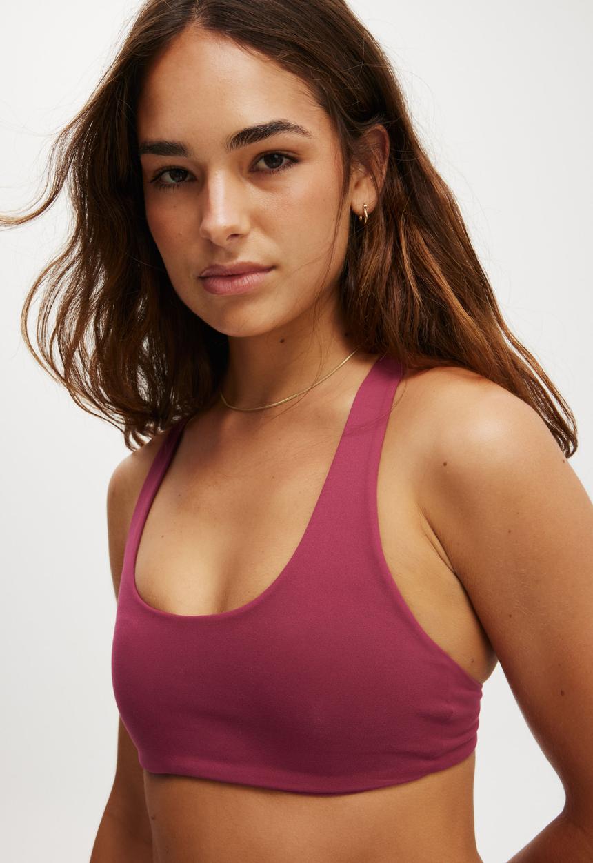Cotton On - Ultra Soft Plunge Strappy Crop - Sangria