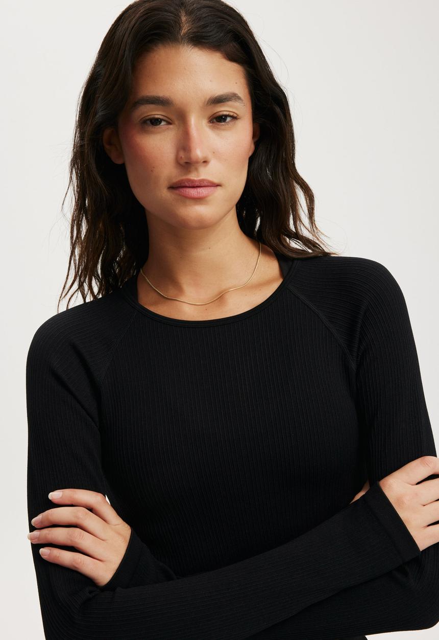 Cotton On - Seamless Long Sleeve Top - Black