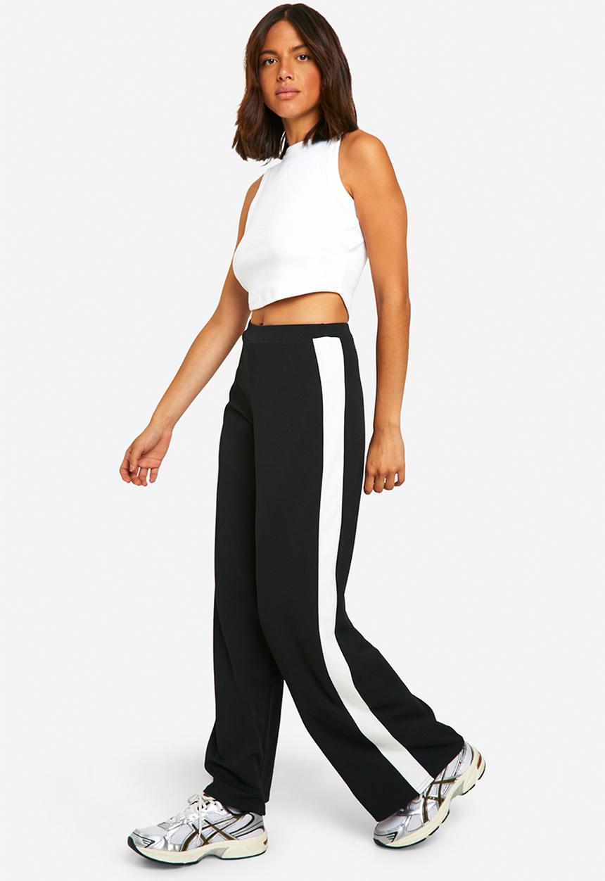 boohoo - Stripe Side Wide Leg Trouser - Black