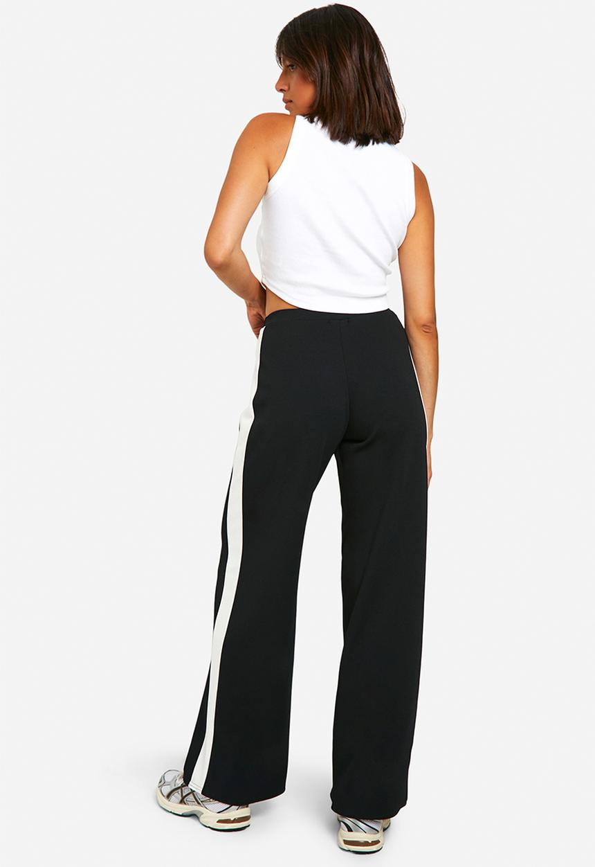 boohoo - Stripe Side Wide Leg Trouser - Black