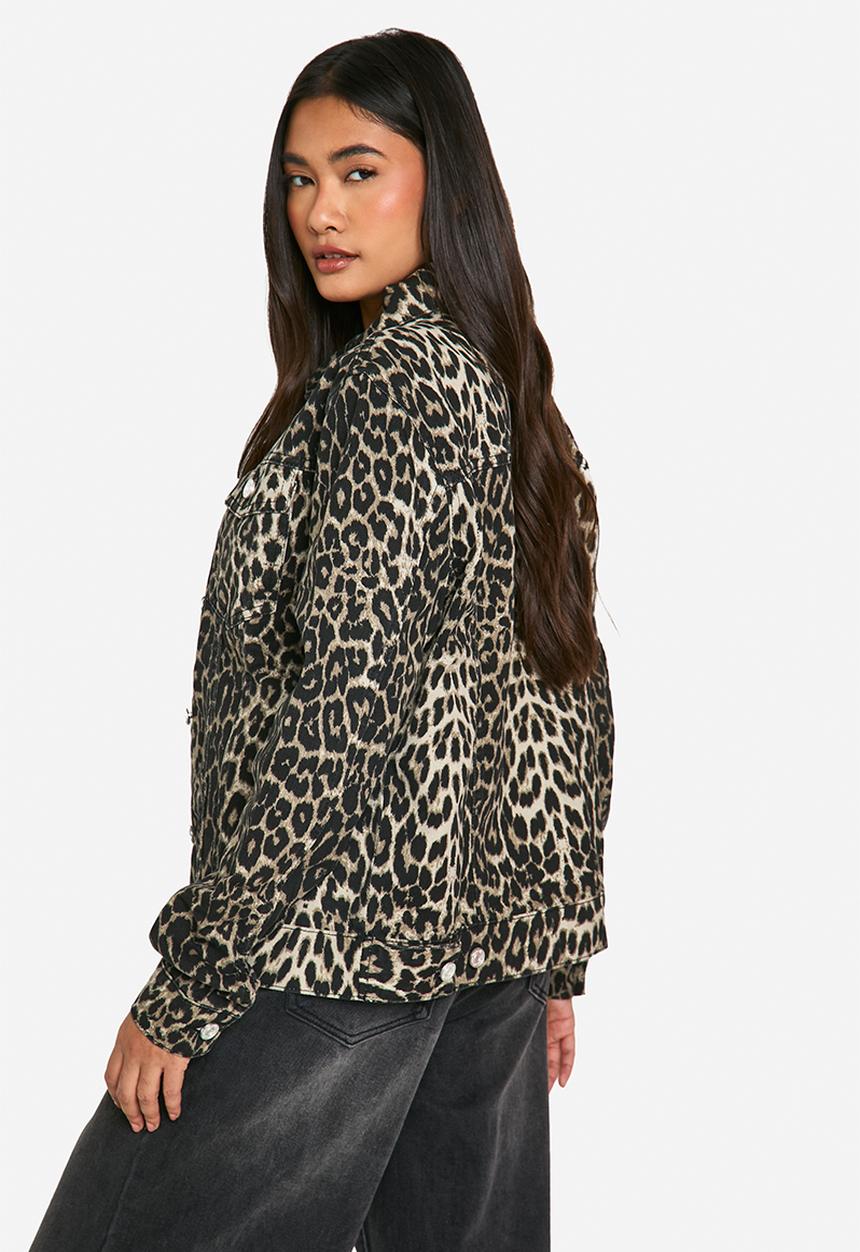 boohoo - Leopard Print Denim Jacket - brown