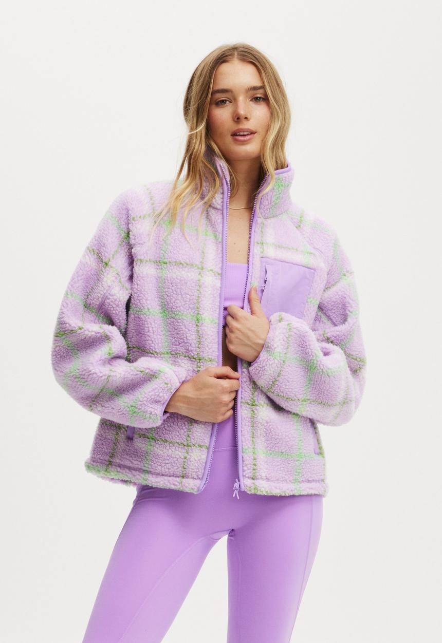 Cotton On - Trail Sherpa Zip Thru - Lilac Check