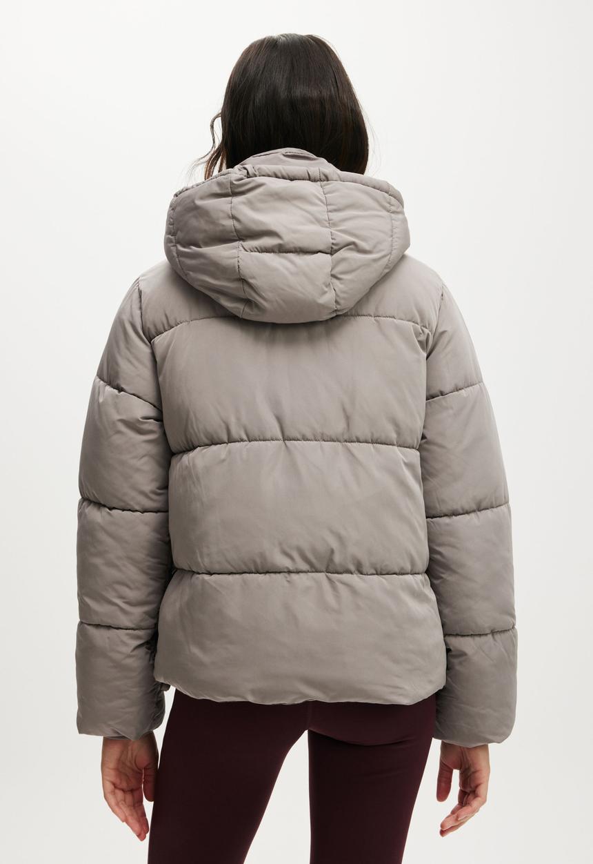 Cotton On - The Mother Puffer Removable Hood Jacket - Desert Grey
