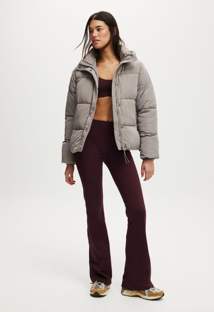 Cotton On - The Mother Puffer Removable Hood Jacket - Desert Grey