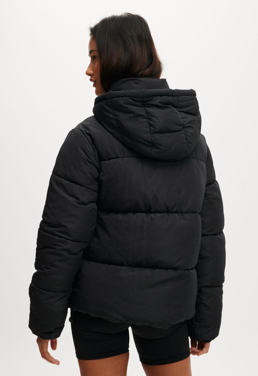 Cotton On - The Mother Puffer Removable Hood Jacket - Black