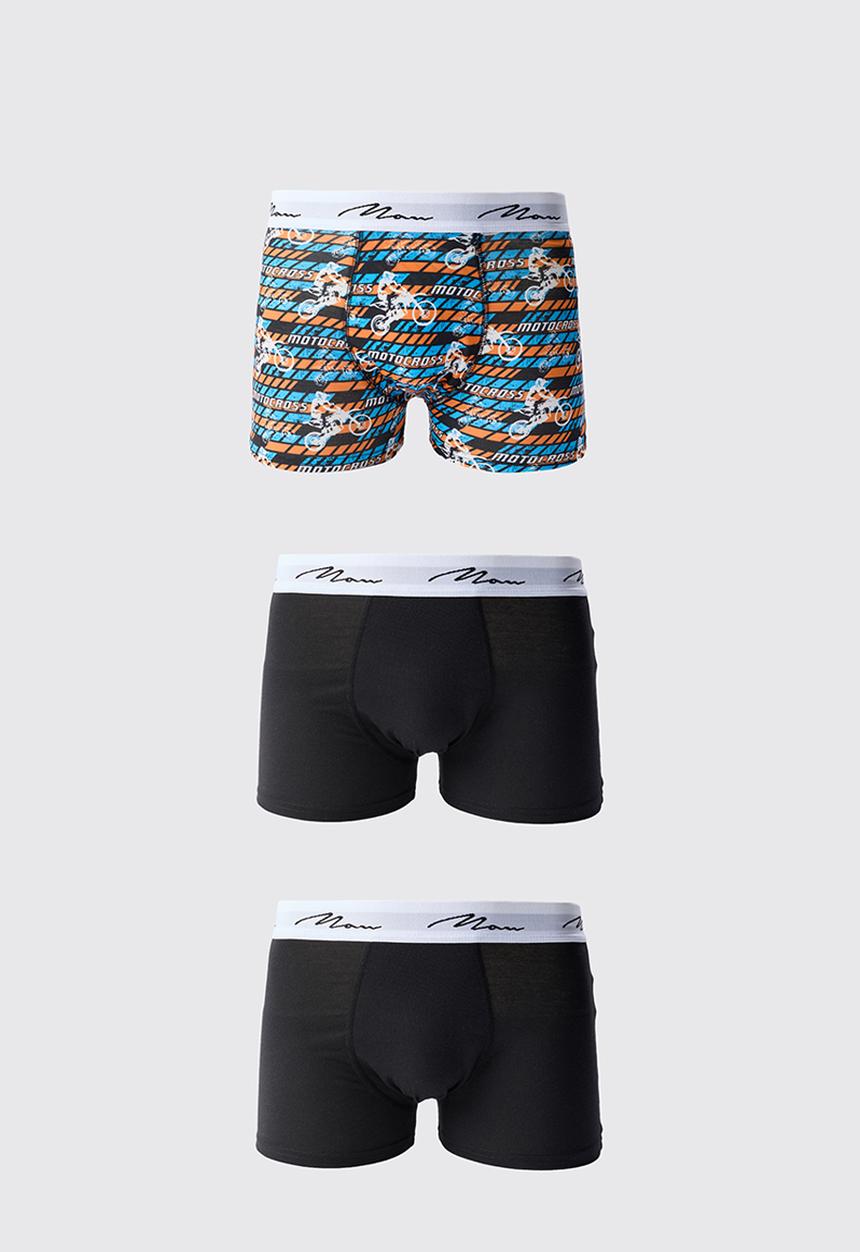 boohooMAN - 3 Pack Man Moto Cross Printed Boxers - Multi