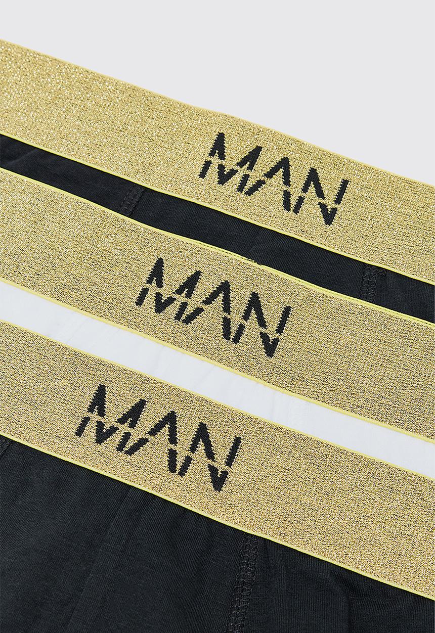 boohooMAN - 3 Pack Man Roman Gold Waistband Boxers In Multi - multi