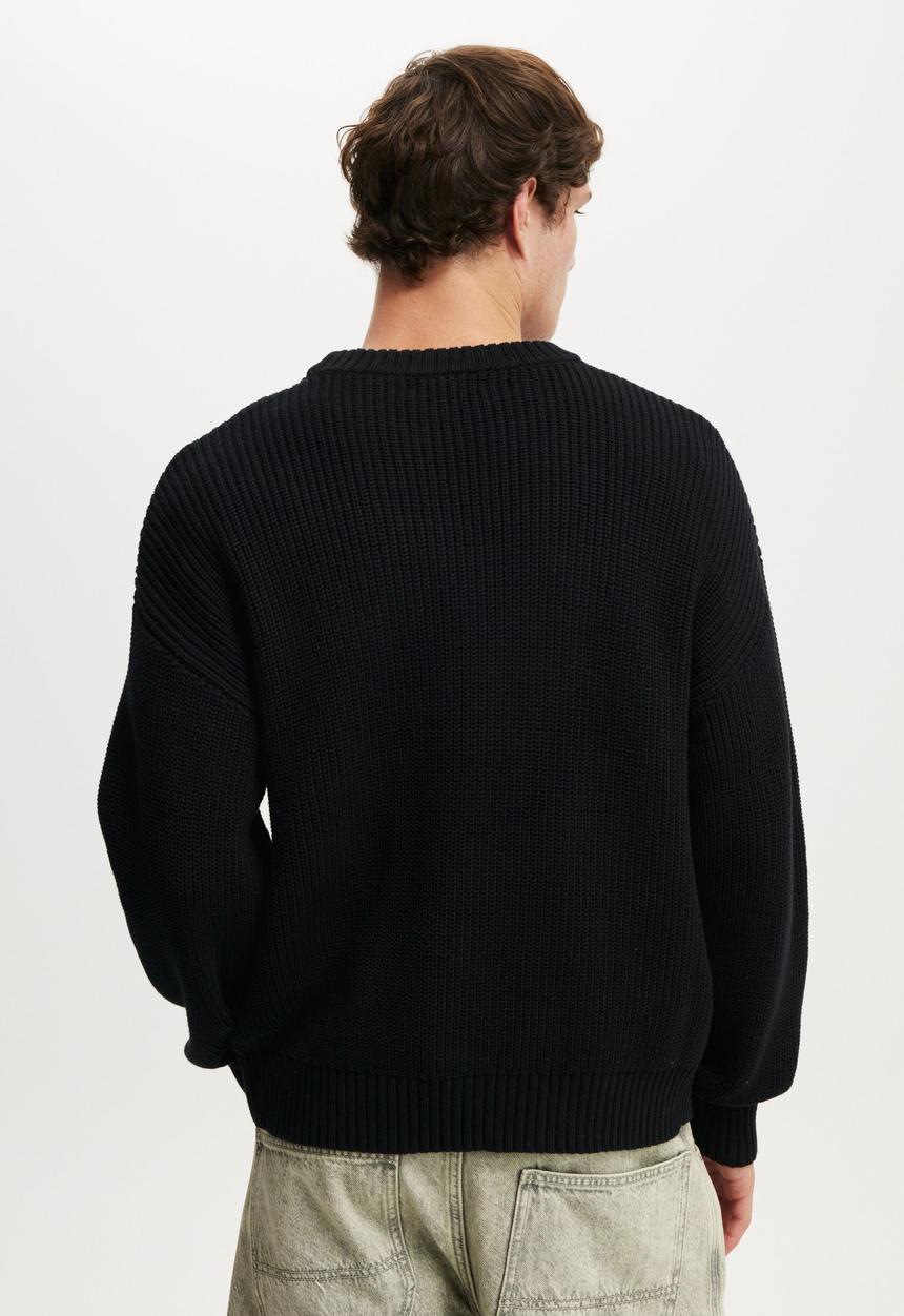 Cotton On - Box Fit Crew Knit - Black