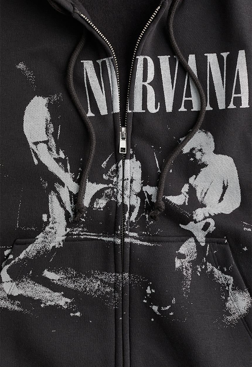 Oversized motif-detail zip-through hoodie - black/nirvana - 1227730013