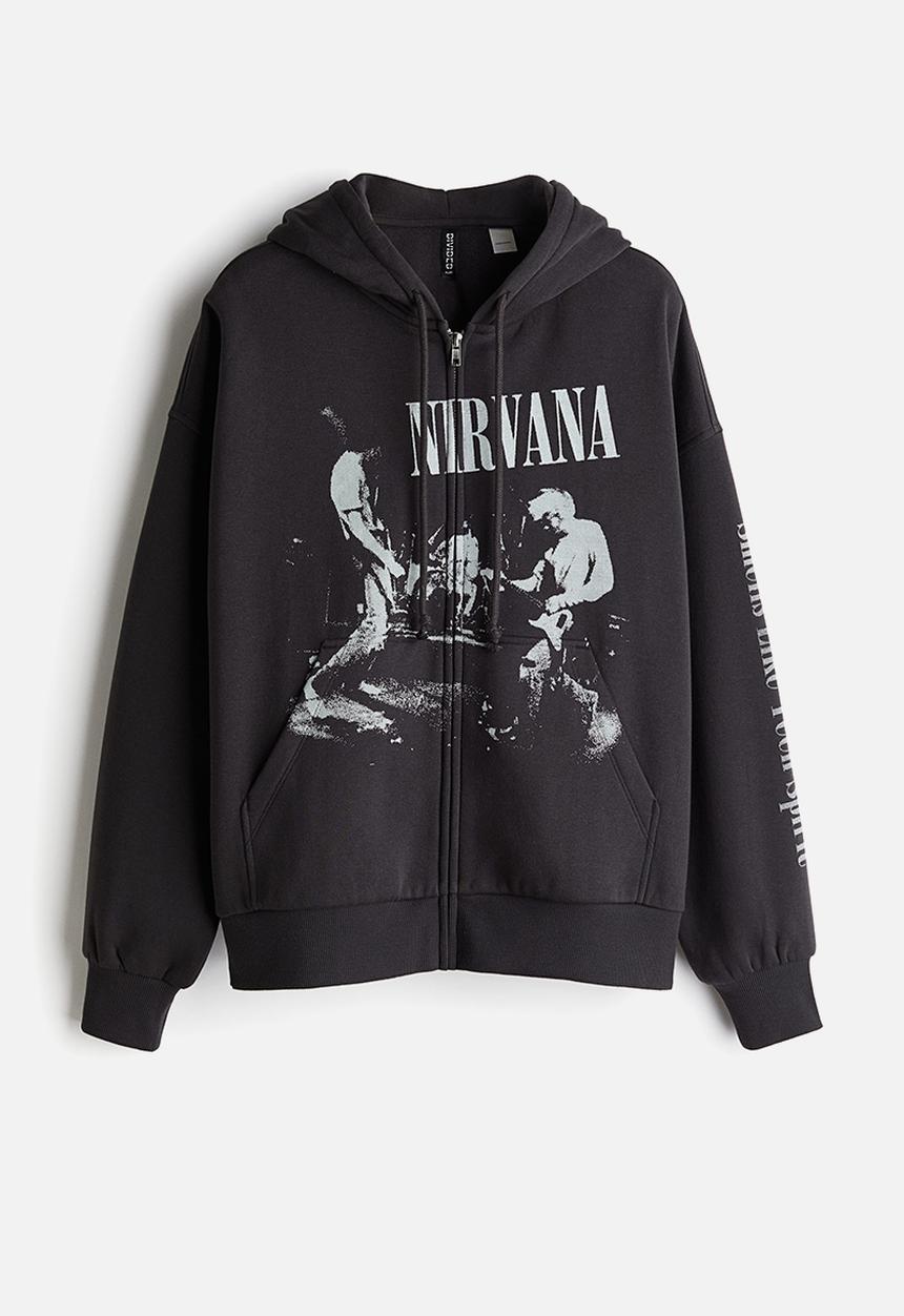 Oversized motif-detail zip-through hoodie - black/nirvana - 1227730013
