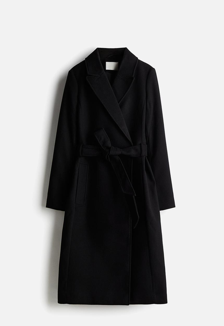 H&M - Tie-belt coat - black