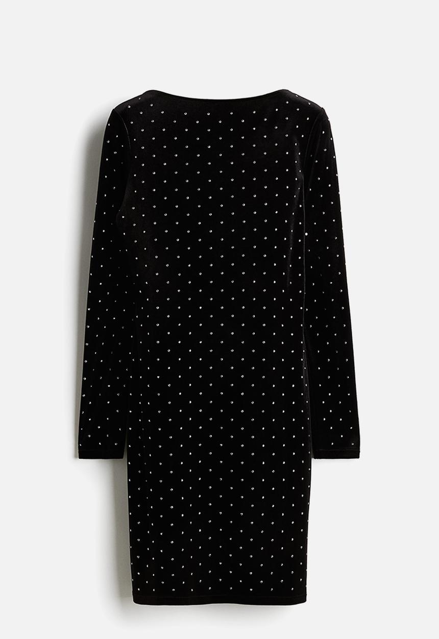 H&M - Boat-neck dress - black rhinestones