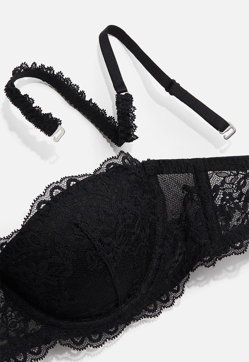 H&M - Padded lace balconette bra - black