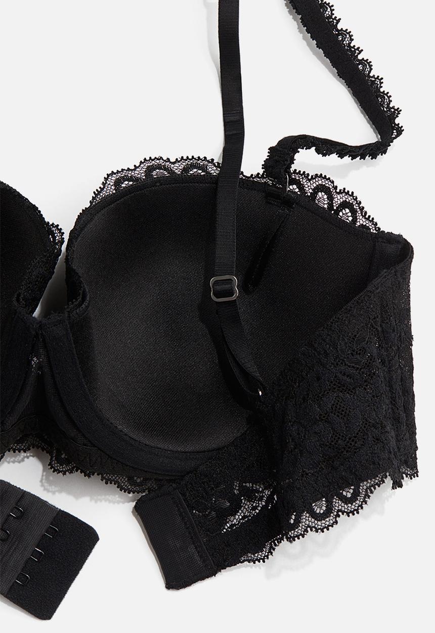 H&M - Padded lace balconette bra - black