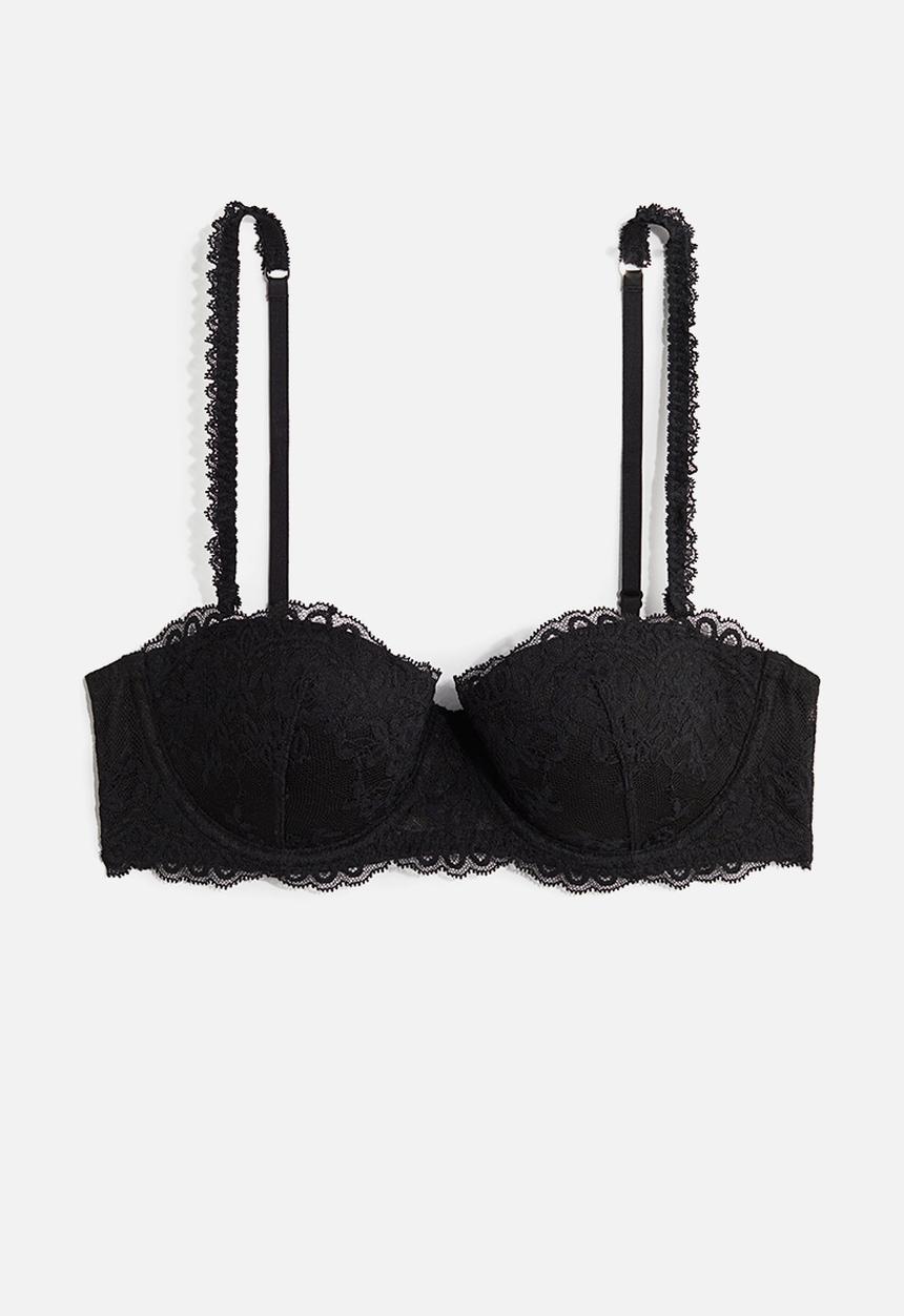 H&M - Padded lace balconette bra - black