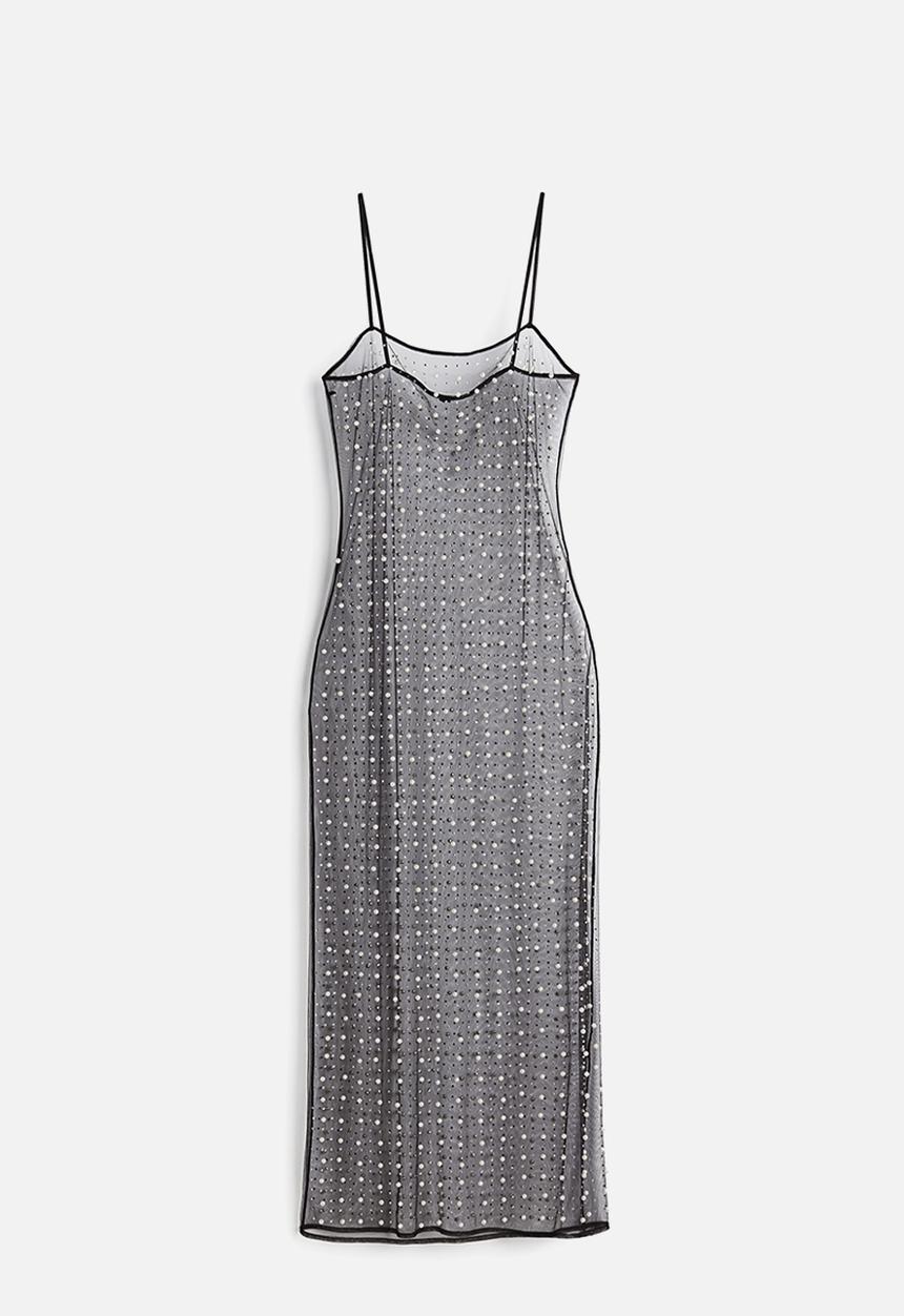 H&M - Embellished mesh dress - black