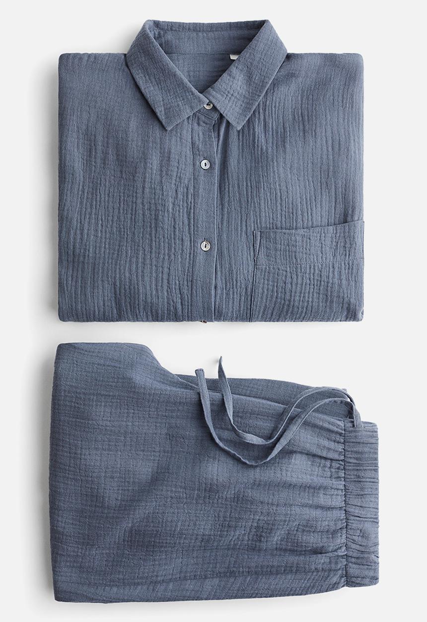 Cotton muslin pyjamas - pigeon blue - 1262175002