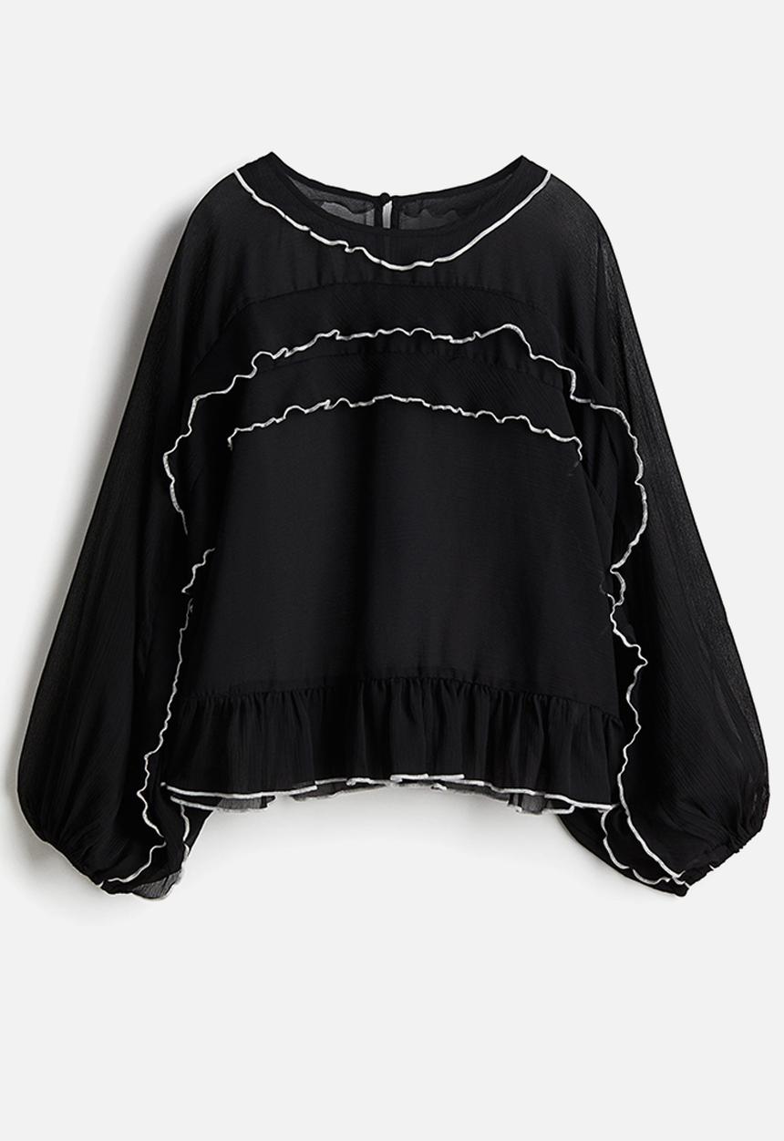 H&M - Flounce-trimmed chiffon blouse - black