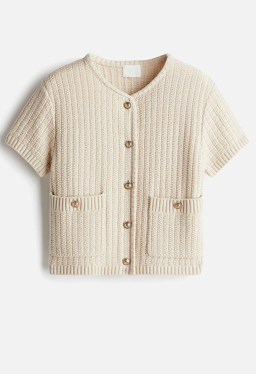 H&M - Moss-knit cardigan - light beige