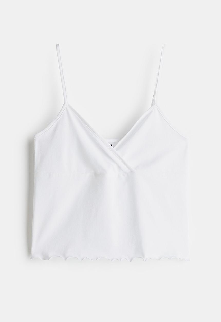 H&M - Overlock-detail strappy top - white