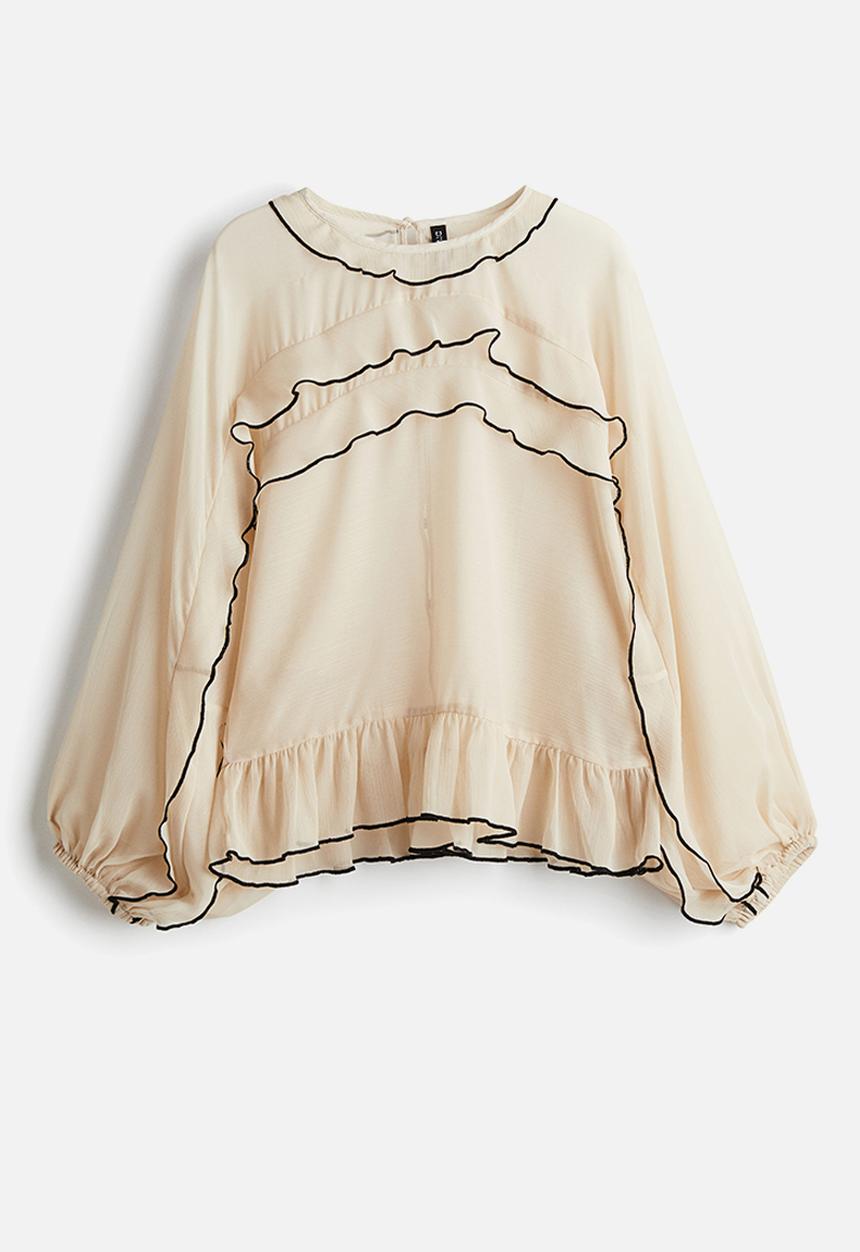 H&M - Flounce-trimmed chiffon blouse - light beige