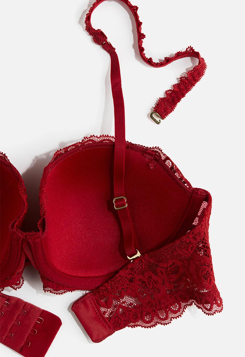 H&M - Padded lace balconette bra - dark red
