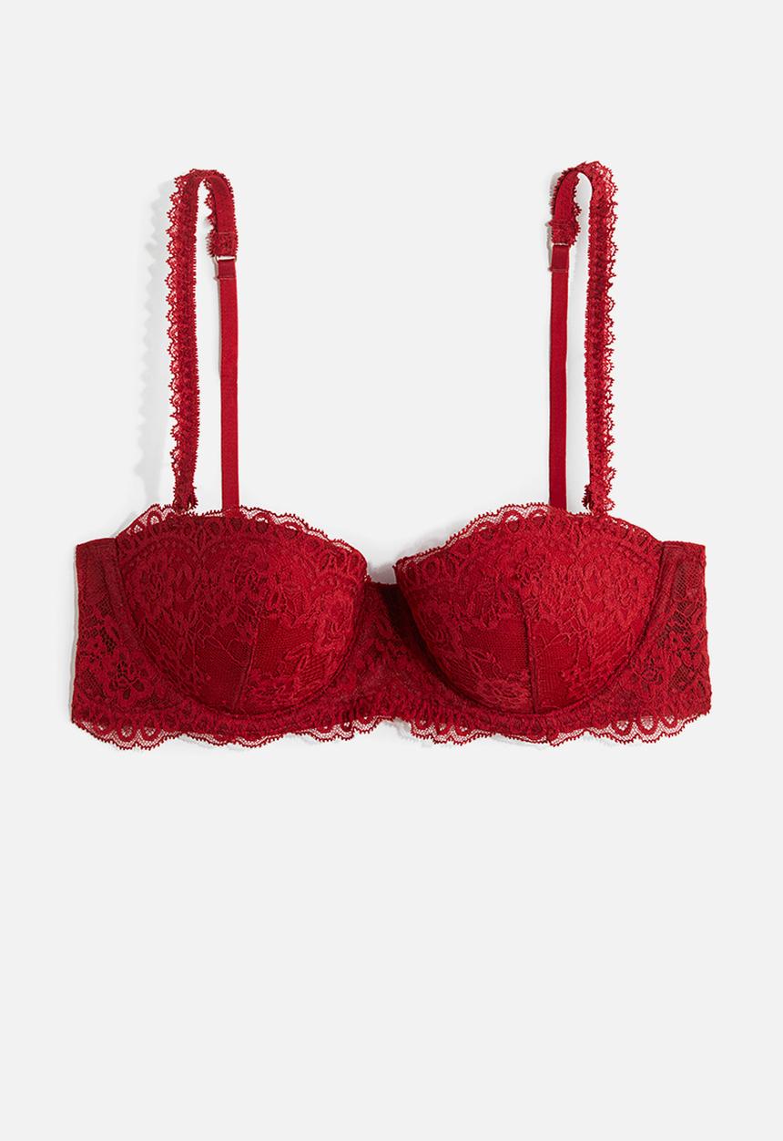 H&M - Padded lace balconette bra - dark red