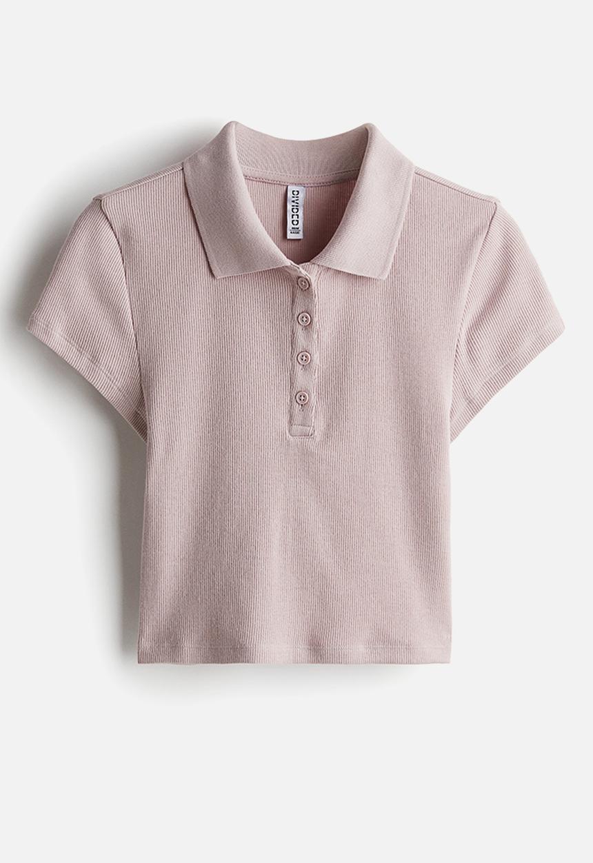 H&M - Ribbed polo shirt - light dusty pink 