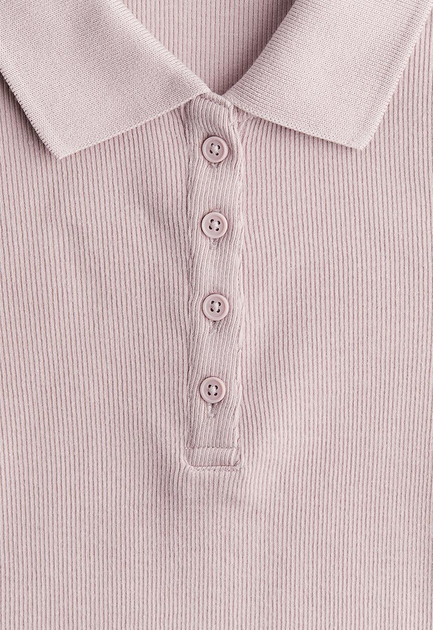 H&M - Ribbed polo shirt - light dusty pink 