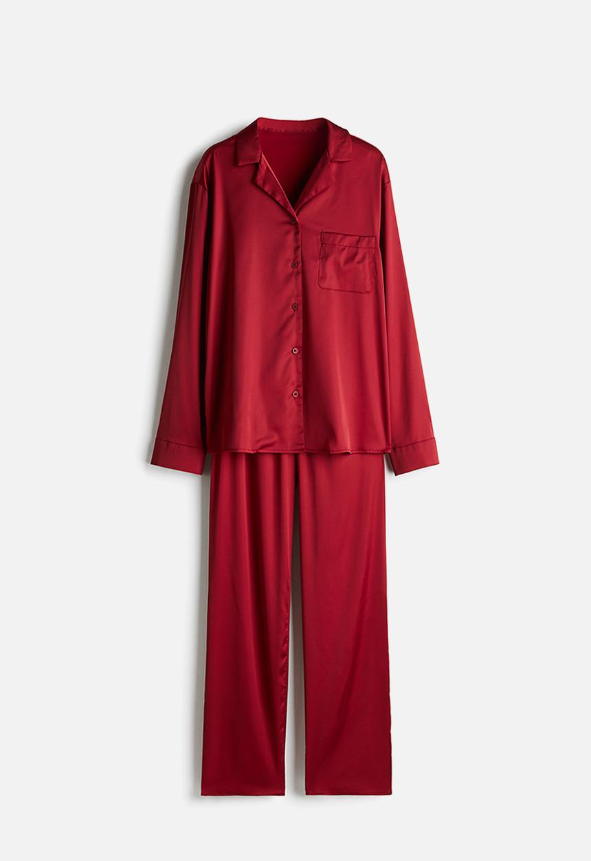 Satin pyjamas - dark red - 1253533003