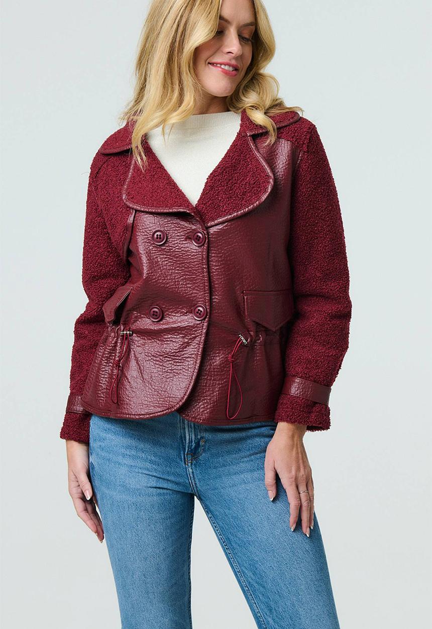 Izabel London - Shearling and Pleather Jacket - Wine
