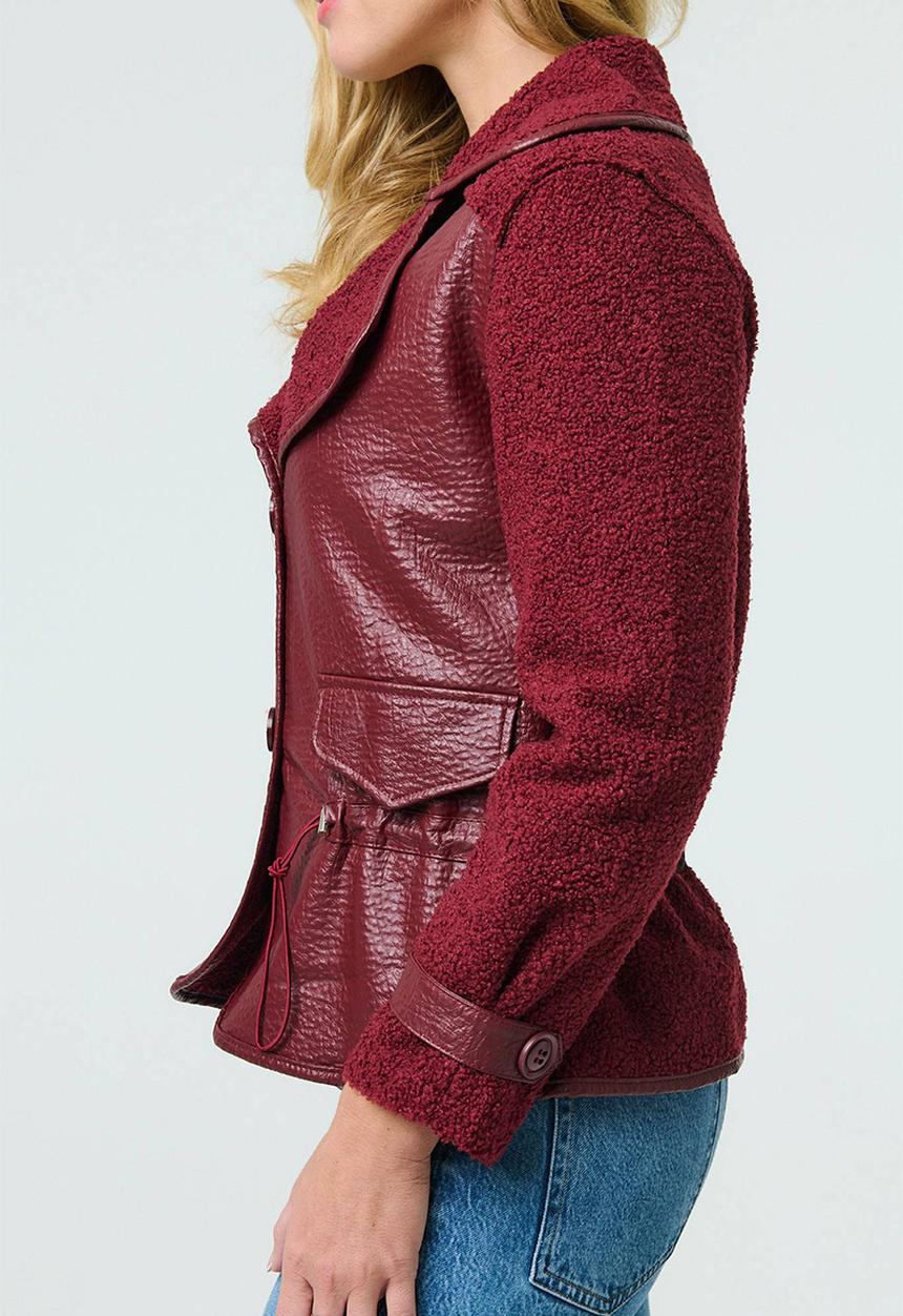 Izabel London - Shearling and Pleather Jacket - Wine