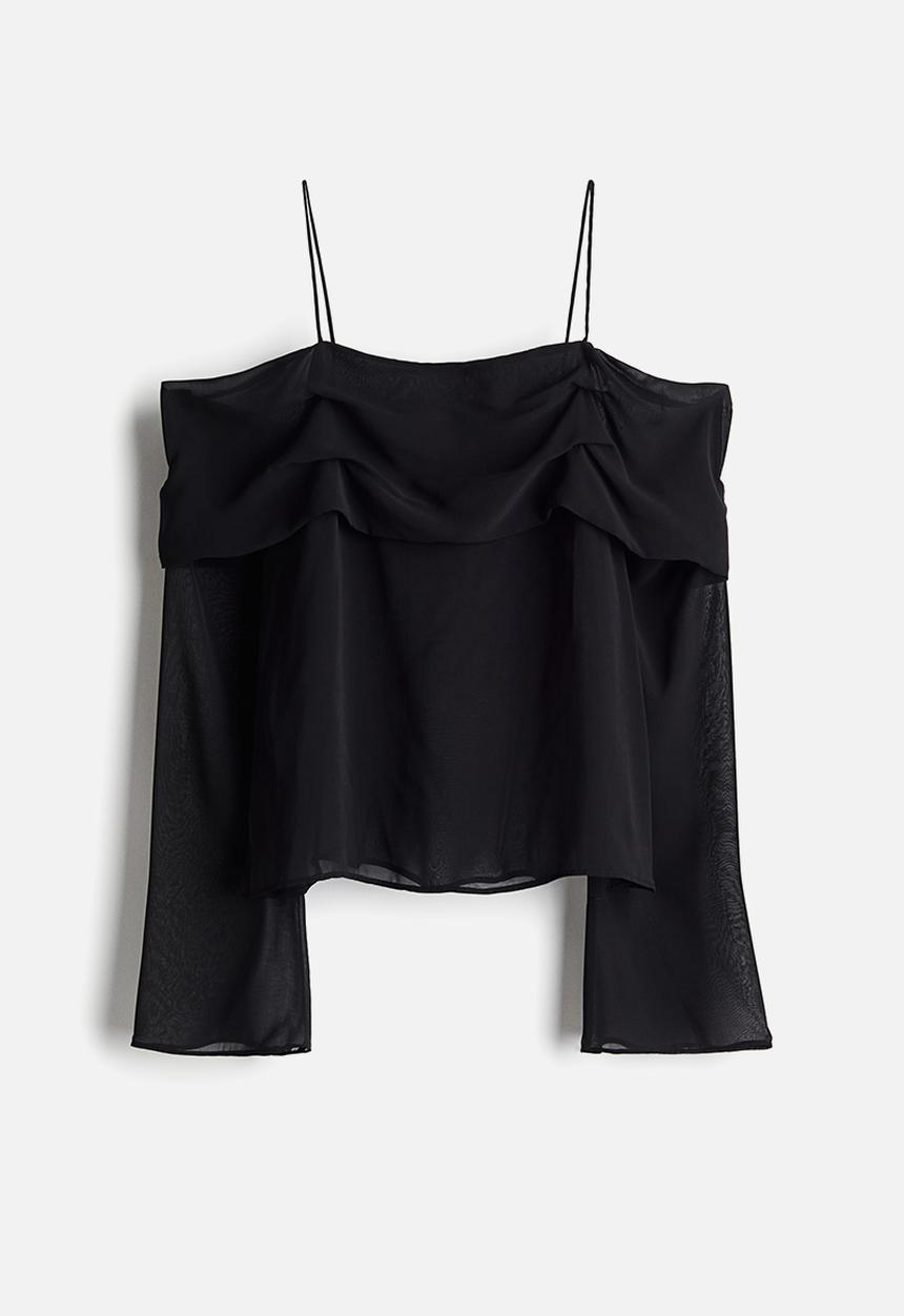 H&M - Off-the-shoulder chiffon top - black