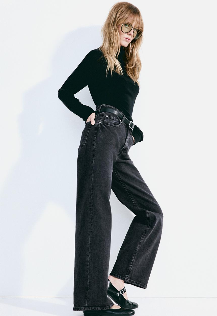H&M - Wide high jeans - dark denim grey 