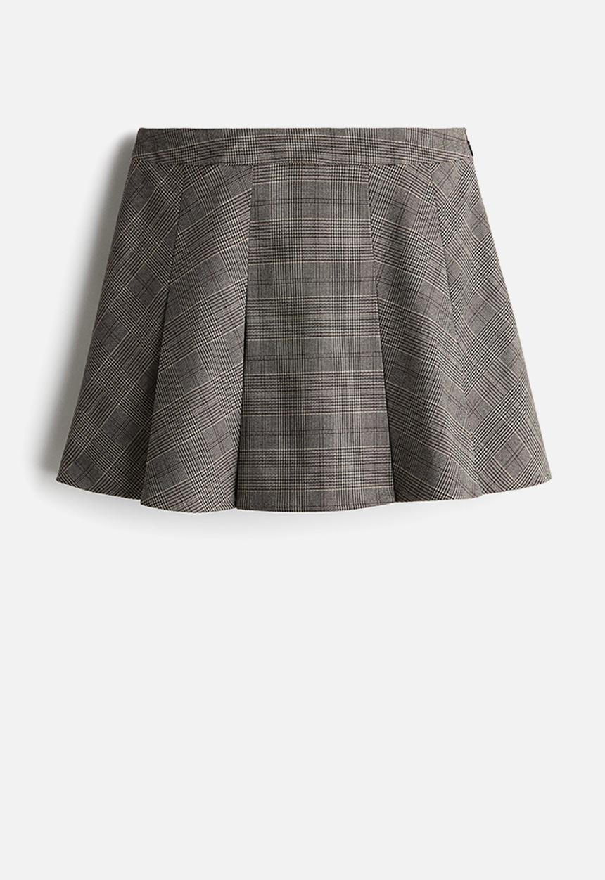 H&M - Pleated mini skirt - greige checked