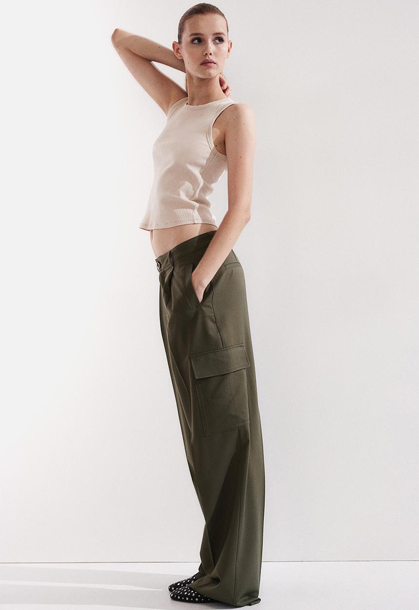 H&M - Wide cargo trousers - khaki green