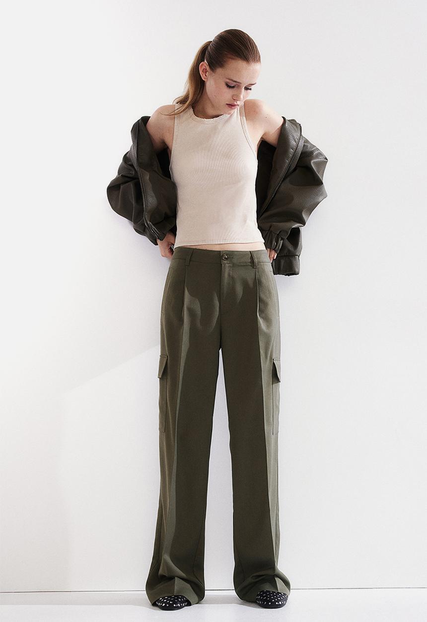 H&M - Wide cargo trousers - khaki green