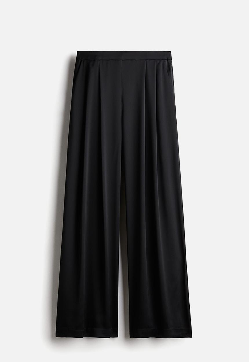 H&M - Wide satin trousers - black