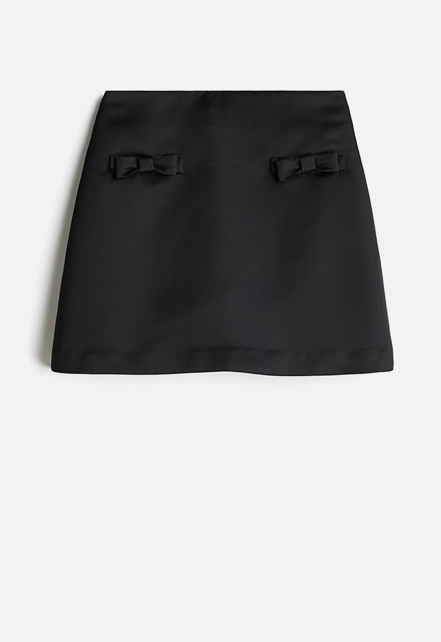 H&M - Bow-detail satin mini skirt - black