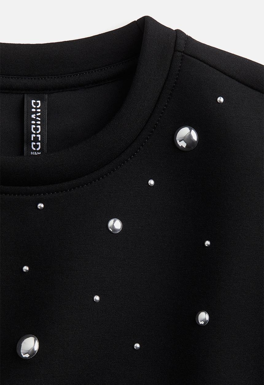 H&M - Studded scuba sweatshirt - black